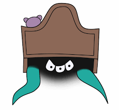 Ilustration of a monster under a bed. Represeting a fear that can cause anxiety in children. But in children's therapy in Maryland a Baltimore child therapist can help them overcome that fear, stress, and anxiety.