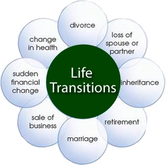 Diagram of the different things that life transitions therapy can help with. Whether you are in the Washington D.C. area or in Baltimore, MD we can help you with life transitions counseling. Our Maryland therapists can become a part of your support network. Call today to get started!